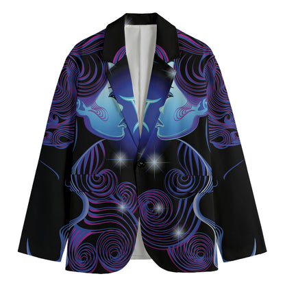 Dark Gemini Zodiac Sign Print Men's Blazer