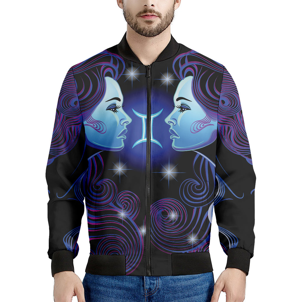 Dark Gemini Zodiac Sign Print Men's Bomber Jacket