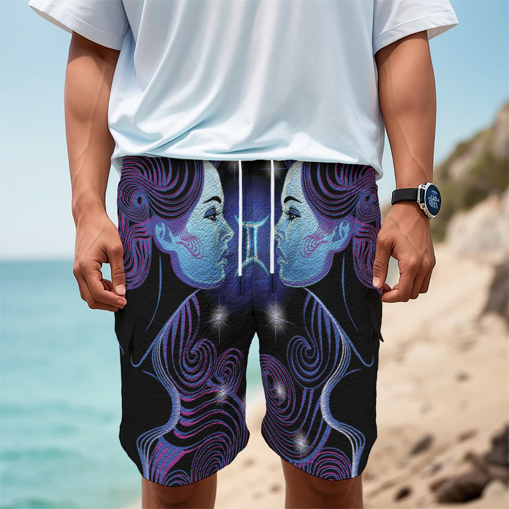 Dark Gemini Zodiac Sign Print Men's Cargo Shorts