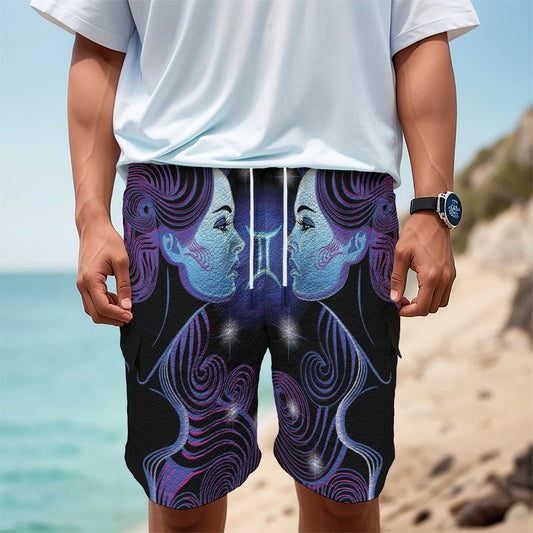 Dark Gemini Zodiac Sign Print Men's Cargo Shorts