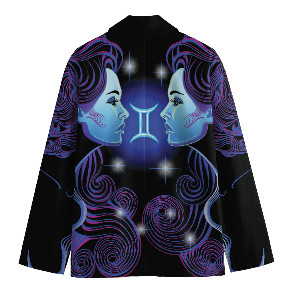 Dark Gemini Zodiac Sign Print Men's Cotton Blazer