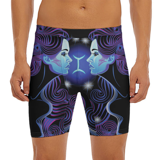 Dark Gemini Zodiac Sign Print Men's Long Boxer Briefs