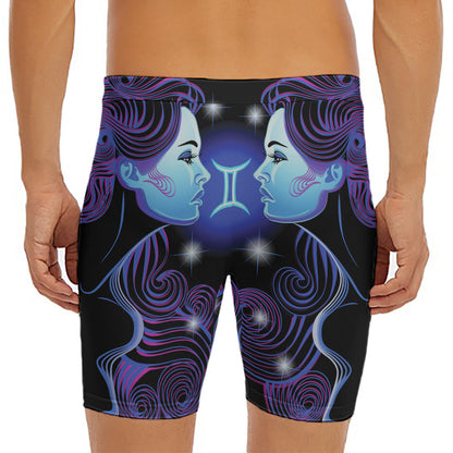Dark Gemini Zodiac Sign Print Men's Long Boxer Briefs
