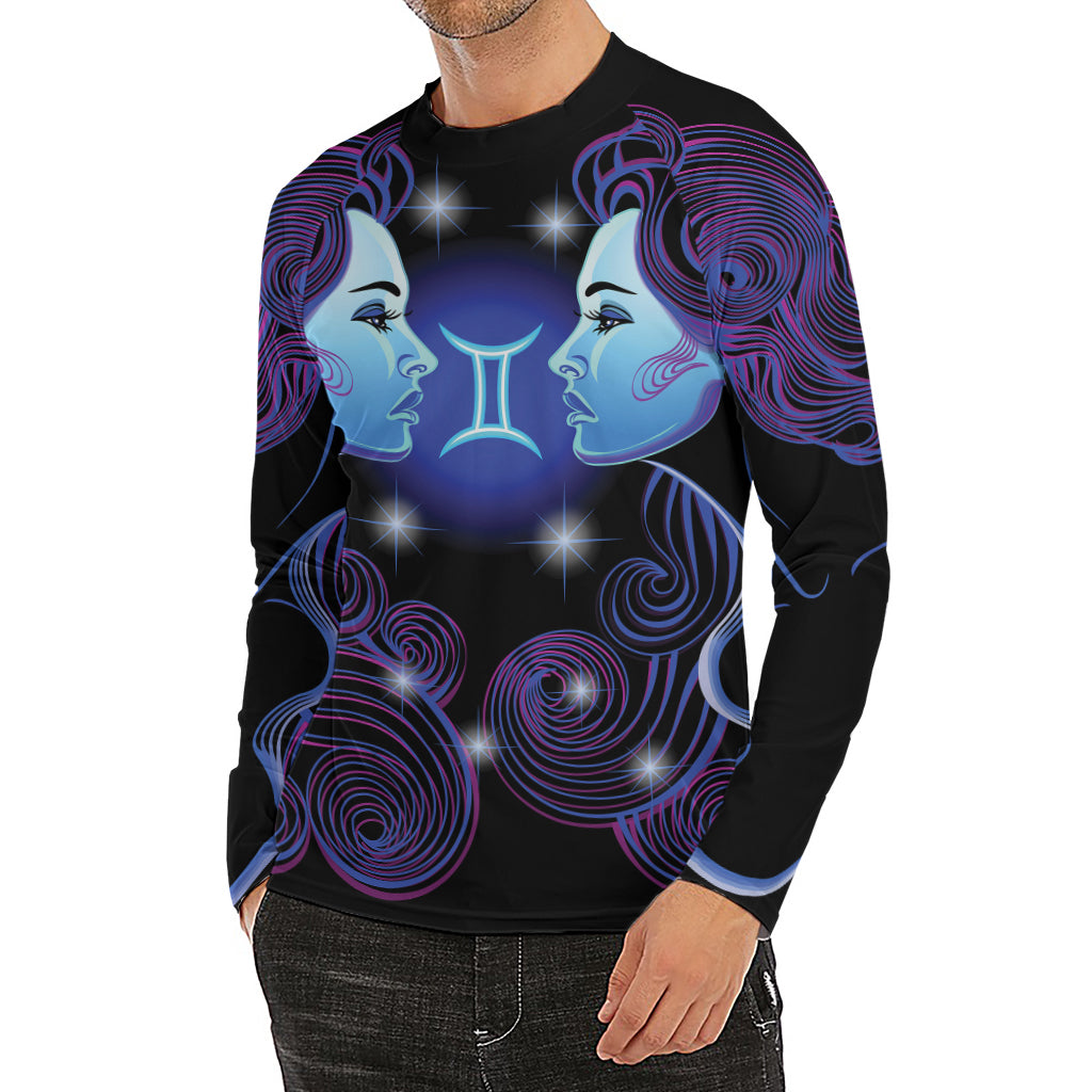 Dark Gemini Zodiac Sign Print Men's Long Sleeve Rash Guard