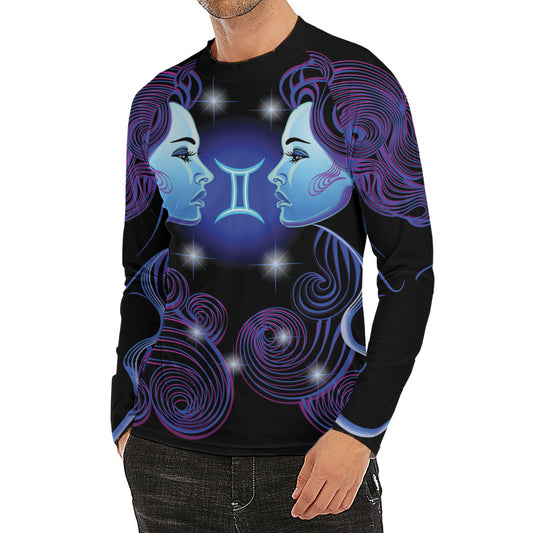 Dark Gemini Zodiac Sign Print Men's Long Sleeve Rash Guard