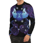 Dark Gemini Zodiac Sign Print Men's Long Sleeve Rash Guard
