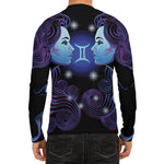 Dark Gemini Zodiac Sign Print Men's Long Sleeve Rash Guard