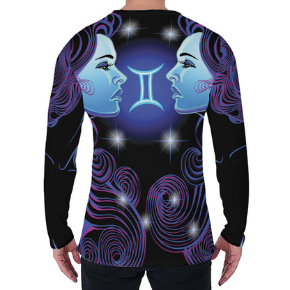 Dark Gemini Zodiac Sign Print Men's Long Sleeve T-Shirt