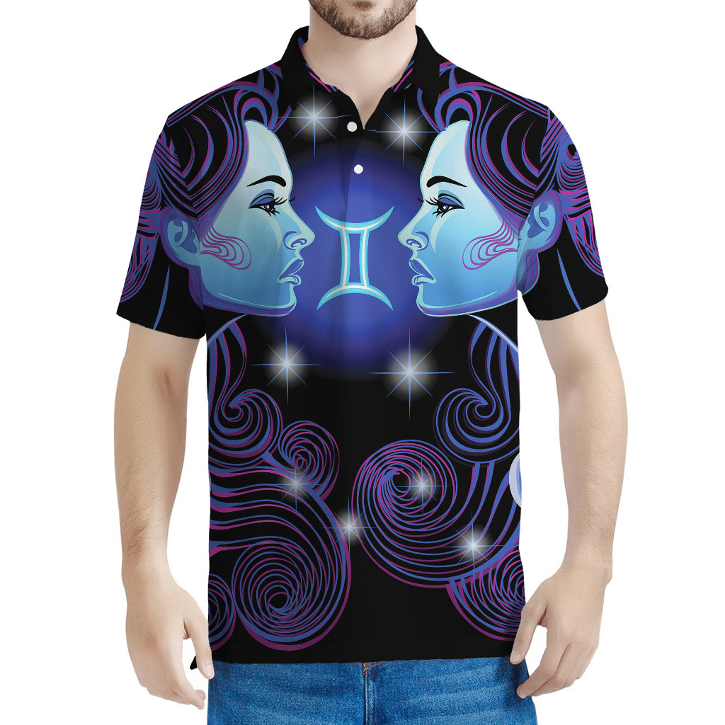 Dark Gemini Zodiac Sign Print Men's Polo Shirt