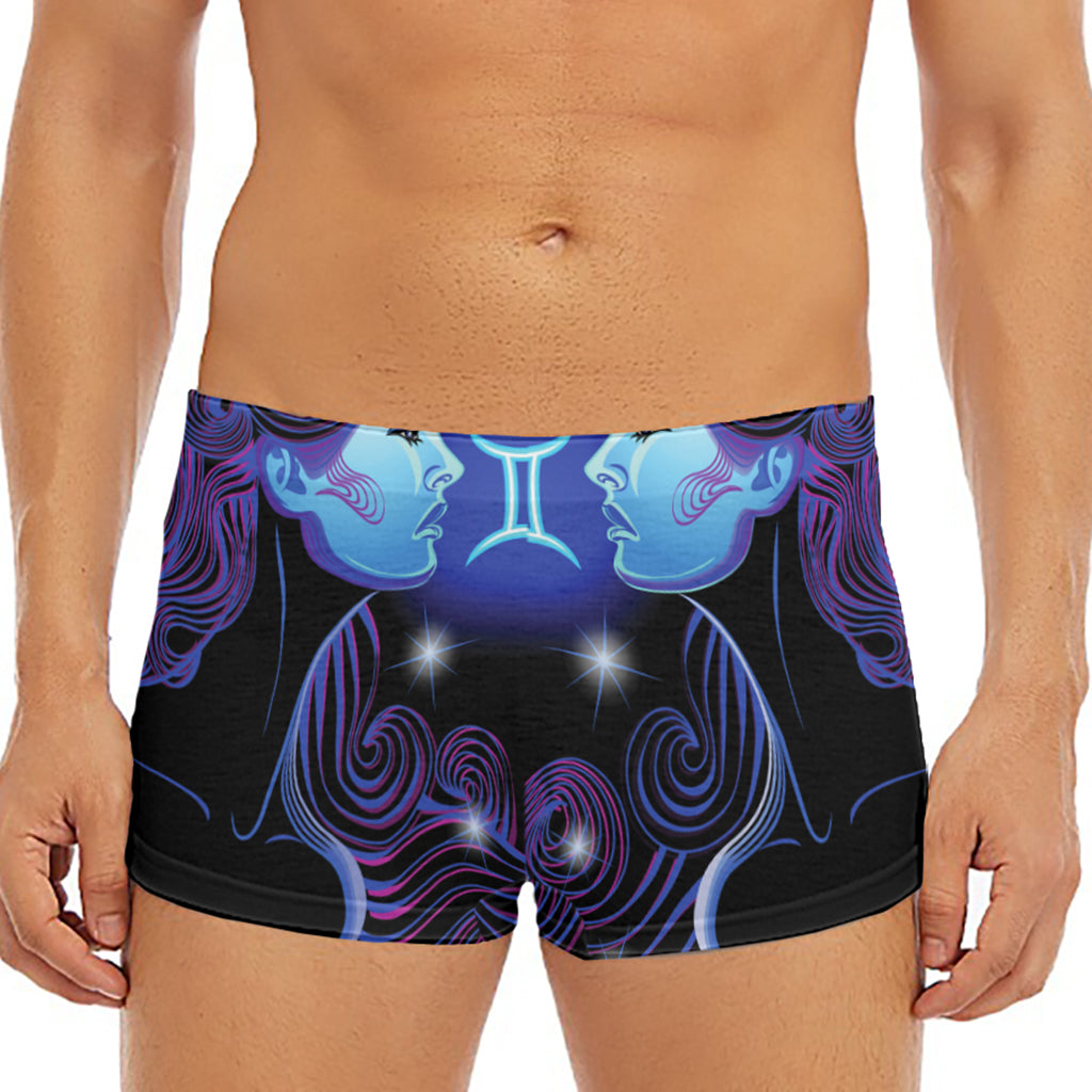Dark Gemini Zodiac Sign Print Men's Short Boxer Briefs