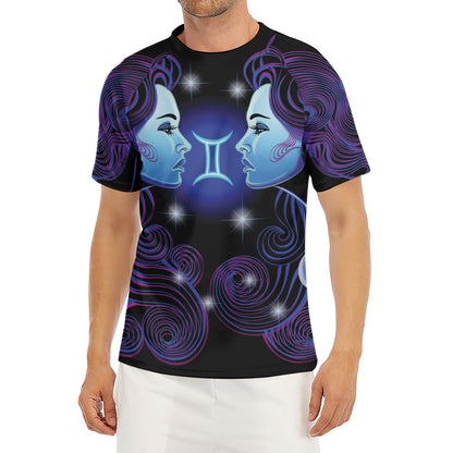 Dark Gemini Zodiac Sign Print Men's Short Sleeve Rash Guard