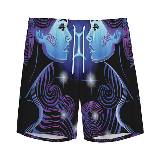 Dark Gemini Zodiac Sign Print Men's Sports Shorts