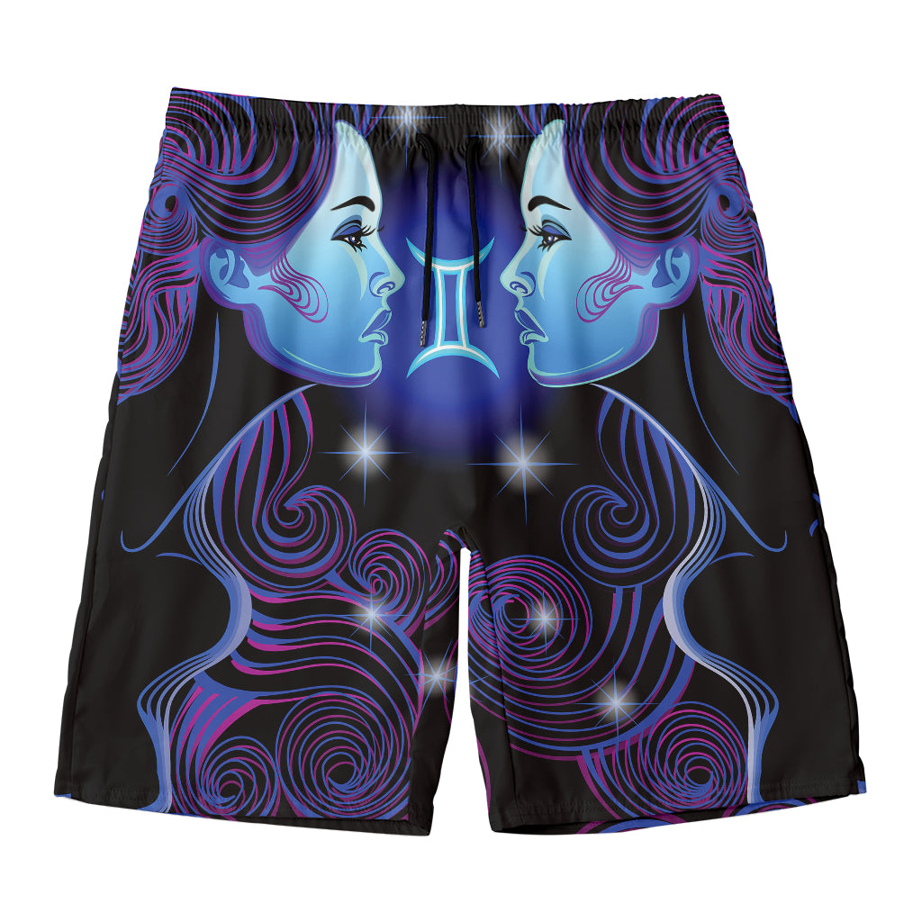 Dark Gemini Zodiac Sign Print Men's Swim Trunks
