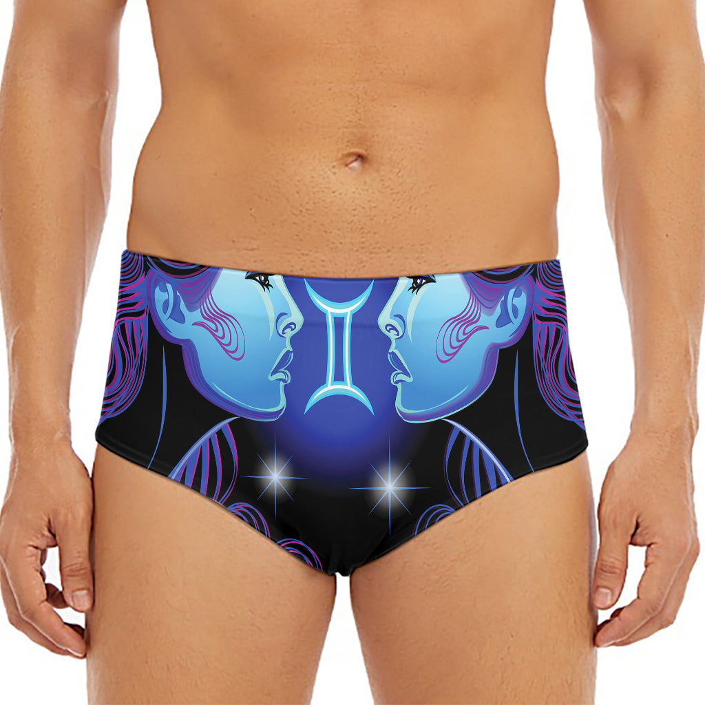 Dark Gemini Zodiac Sign Print Men's Triangle Swim Briefs