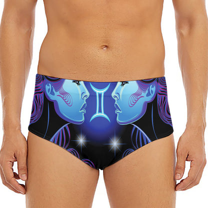Dark Gemini Zodiac Sign Print Men's Triangle Swim Briefs