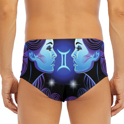 Dark Gemini Zodiac Sign Print Men's Triangle Swim Briefs