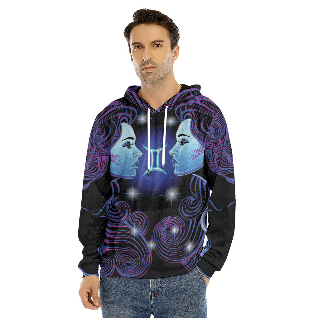 Dark Gemini Zodiac Sign Print Men's Velvet Pullover Hoodie