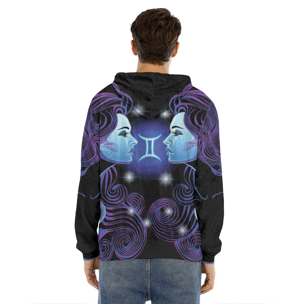 Dark Gemini Zodiac Sign Print Men's Velvet Pullover Hoodie