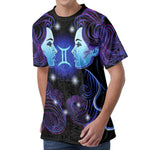 Dark Gemini Zodiac Sign Print Men's Velvet T-Shirt