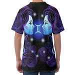 Dark Gemini Zodiac Sign Print Men's Velvet T-Shirt