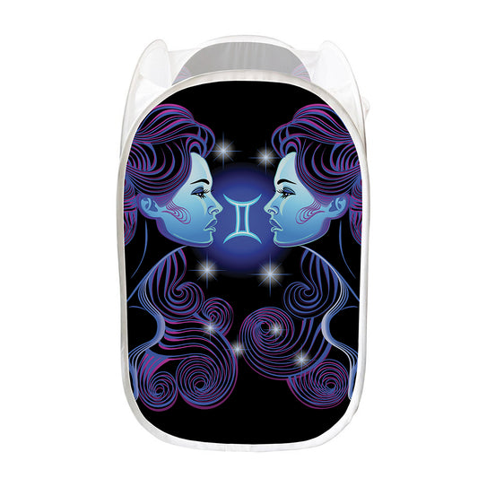 Dark Gemini Zodiac Sign Print Mesh Laundry Hamper