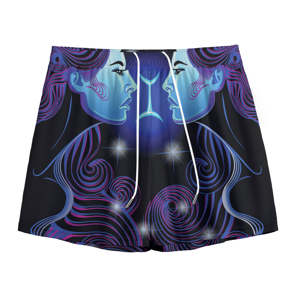 Dark Gemini Zodiac Sign Print Mesh Shorts