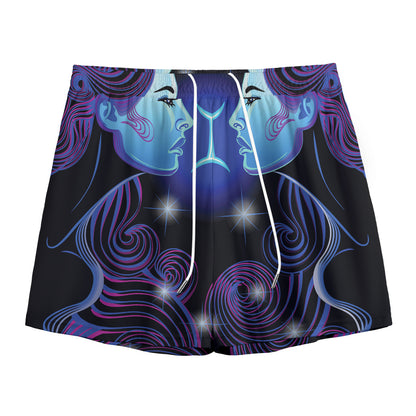 Dark Gemini Zodiac Sign Print Mesh Shorts