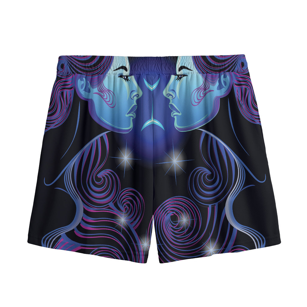 Dark Gemini Zodiac Sign Print Mesh Shorts