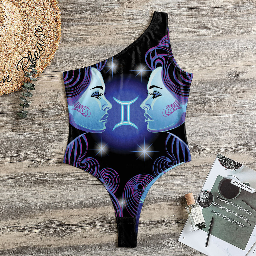 Dark Gemini Zodiac Sign Print One Shoulder Bodysuit