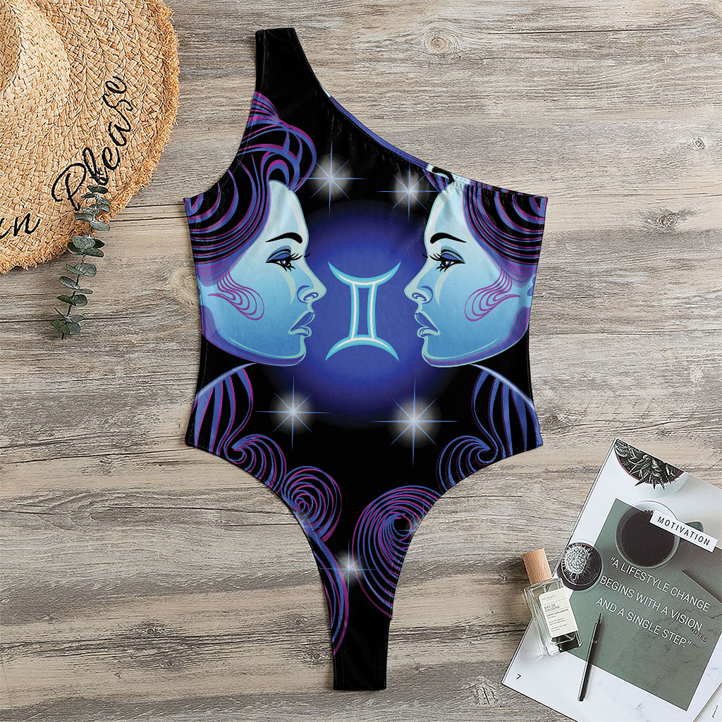 Dark Gemini Zodiac Sign Print One Shoulder Bodysuit