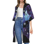 Dark Gemini Zodiac Sign Print Open Front Beach Cover Up