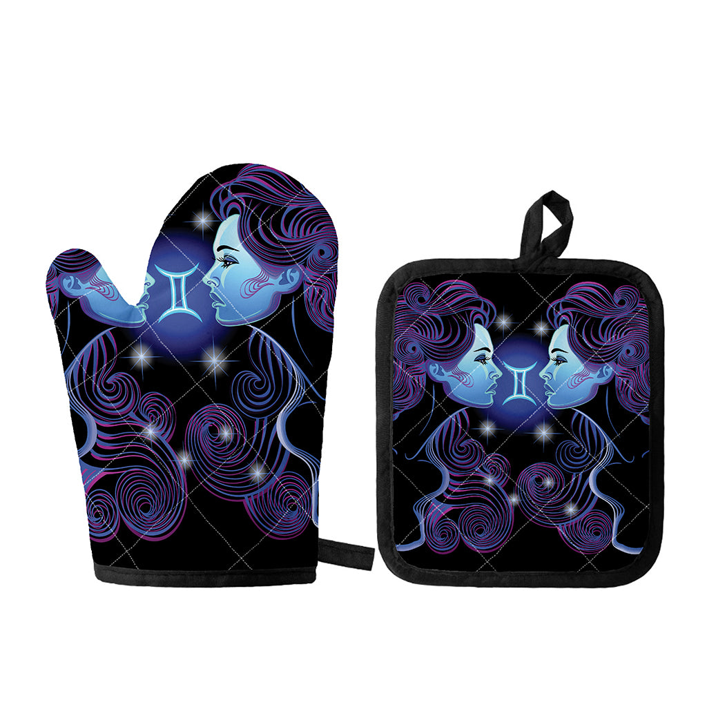 Dark Gemini Zodiac Sign Print Oven Mitt And Pot Holder Set