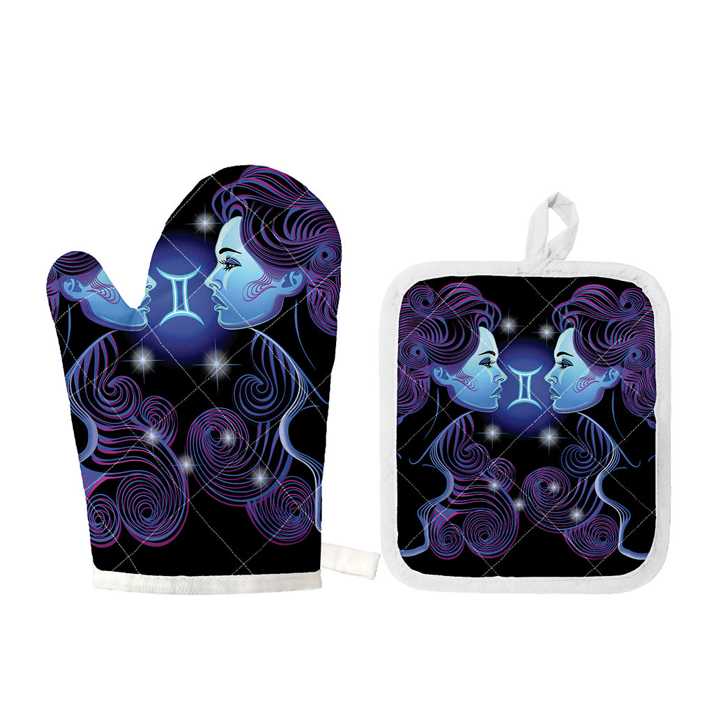 Dark Gemini Zodiac Sign Print Oven Mitt And Pot Holder Set