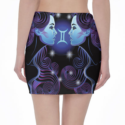 Dark Gemini Zodiac Sign Print Pencil Mini Skirt