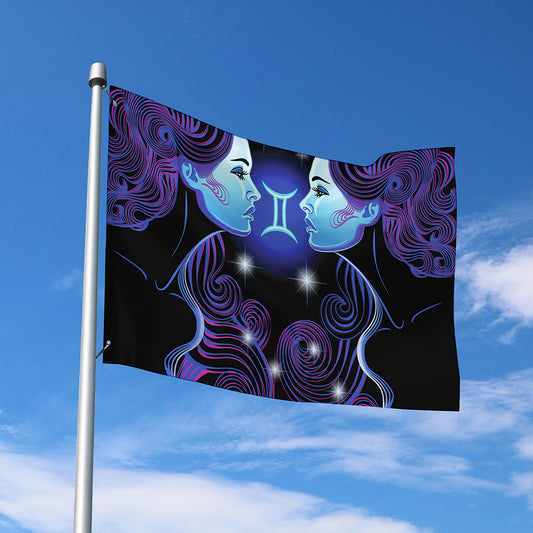 Dark Gemini Zodiac Sign Print Polyester Flag