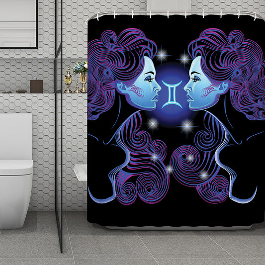 Dark Gemini Zodiac Sign Print Polyester Shower Curtain