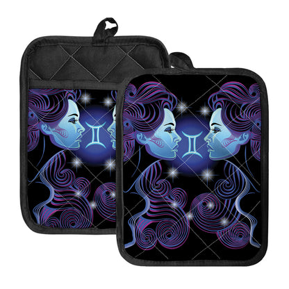Dark Gemini Zodiac Sign Print Pot Holders With Pocket