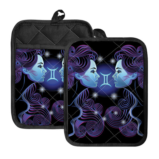 Dark Gemini Zodiac Sign Print Pot Holders With Pocket