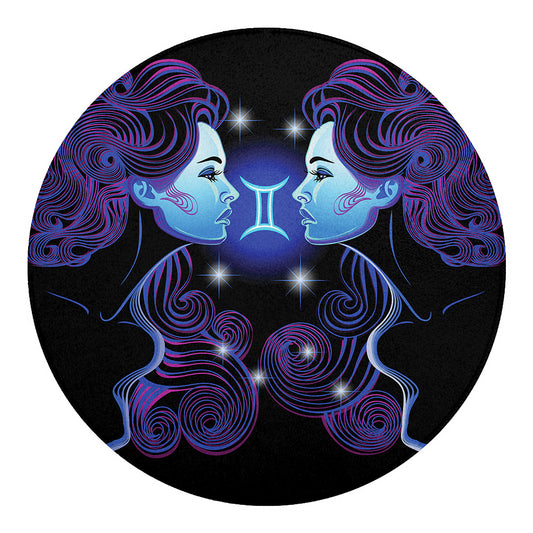 Dark Gemini Zodiac Sign Print Round Blanket
