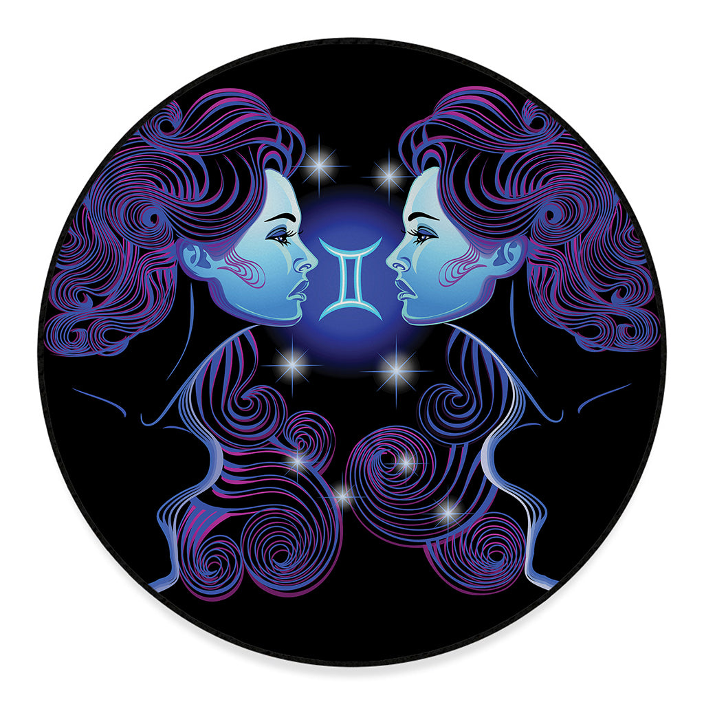 Dark Gemini Zodiac Sign Print Round Floor Mat