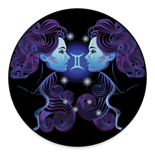 Dark Gemini Zodiac Sign Print Round Floor Mat