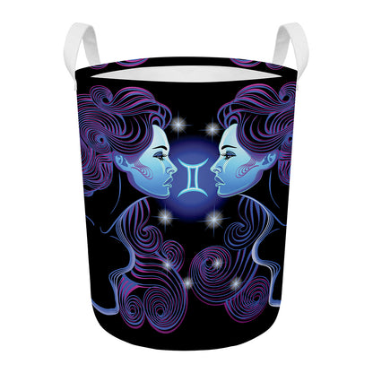 Dark Gemini Zodiac Sign Print Round Laundry Basket
