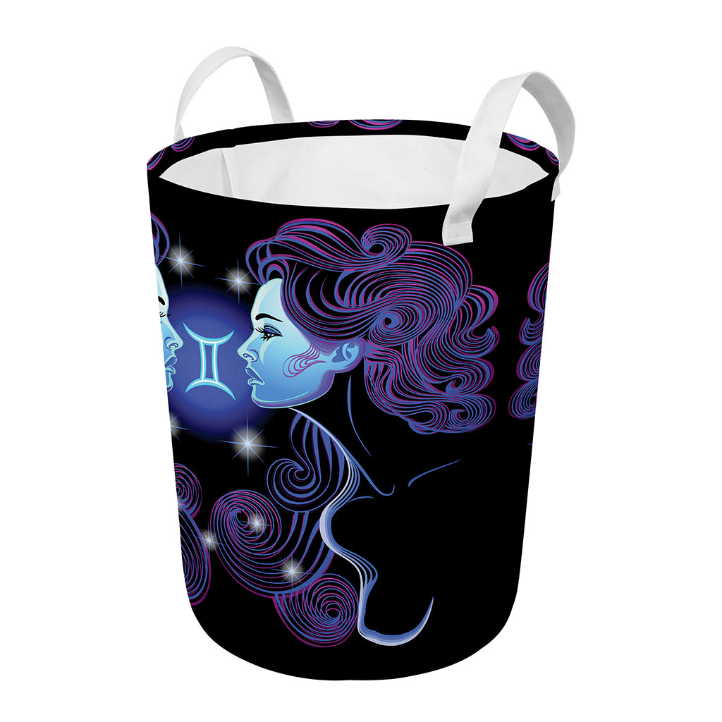 Dark Gemini Zodiac Sign Print Round Laundry Basket