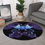 Dark Gemini Zodiac Sign Print Round Rug