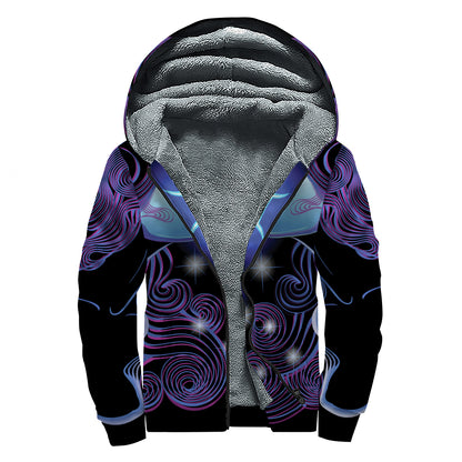 Dark Gemini Zodiac Sign Print Sherpa Lined Zip Up Hoodie