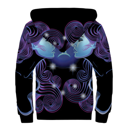 Dark Gemini Zodiac Sign Print Sherpa Lined Zip Up Hoodie