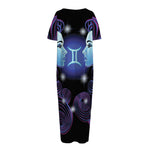 Dark Gemini Zodiac Sign Print Short Sleeve Long Nightdress