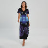 Dark Gemini Zodiac Sign Print Short Sleeve Maxi Dress