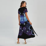 Dark Gemini Zodiac Sign Print Short Sleeve Maxi Dress