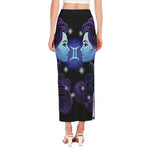 Dark Gemini Zodiac Sign Print Side Slit Maxi Skirt